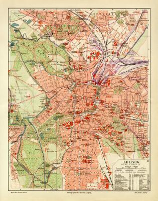 Leipzig historischer Stadtplan Karte Lithographie ca. 1905