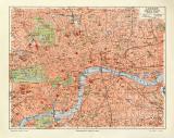 London Innere Stadt historischer Stadtplan Karte Lithographie ca. 1905