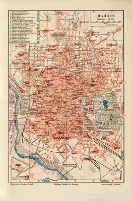 Madrid historischer Stadtplan Karte Lithographie ca. 1906