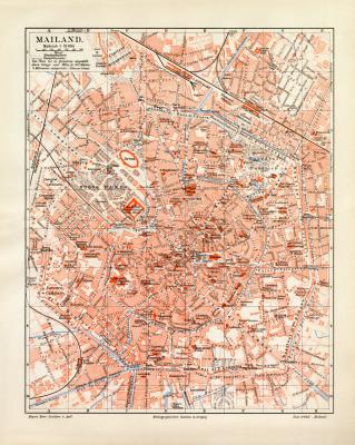 Mailand historischer Stadtplan Karte Lithographie ca. 1906