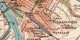 Mannheim Ludwigshafen historischer Stadtplan Karte Lithographie ca. 1906
