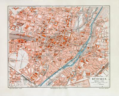 München historischer Stadtplan Karte Lithographie ca. 1906