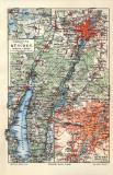 München Umgebung historischer Stadtplan Karte Lithographie ca. 1906