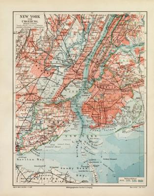 New York historischer Stadtplan Karte Lithographie ca. 1906
