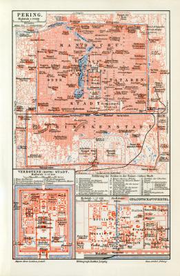 Peking historischer Stadtplan Karte Lithographie ca. 1906