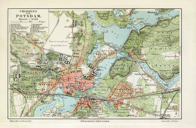 Potsdam historischer Stadtplan Karte Lithographie ca. 1907