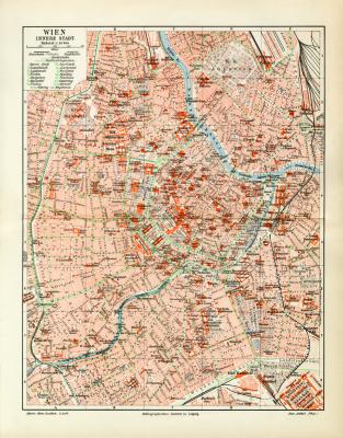 Wien historischer Stadtplan Karte Lithographie ca. 1908