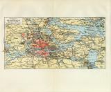 Stockholm historischer Stadtplan Karte Lithographie ca. 1908