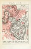 Kaiserforen des alten Rom historischer Stadtplan Karte Lithographie ca. 1907