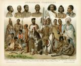 Afrikanische Völkertypen historische Bildtafel Chromolithographie ca. 1892