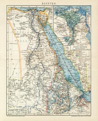 Ägypten historische Landkarte Lithographie ca. 1899