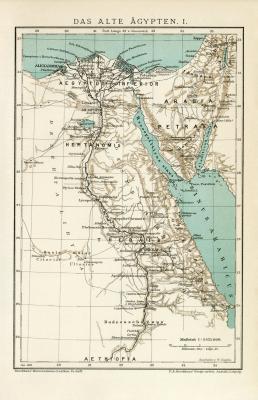 Das alte Ägypten I. - II. Theben historische Landkarte Lithographie ca. 1899