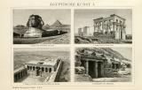 Ägyptische Kunst I. - II historische Bildtafel Holzstich ca. 1892
