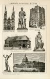 Stich aus 1891 zeigt 7 beispielhafte Werke amerikanischer...
