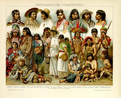 Amerikanische Völkertypen Chromolithographie 1892 Original der Zeit