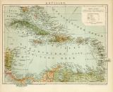 Antillen historische Landkarte Lithographie ca. 1898