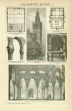 Stich aus 1891 zeigt verschiedene Gebäude arabischer Baukunst auf Vorder- und Rückseite des Blattes.