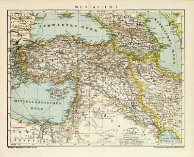 Westasien I. historische Landkarte Lithographie ca. 1900