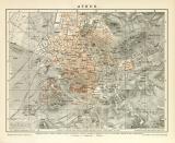 Athen historischer Stadtplan Karte Lithographie ca. 1892