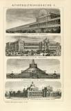 Stich aus 1893 zeigt 4 architektonische Szenen von Weltausstellungen aus dem neunzehnten Jahrhundert, die Rückseite zeigt 6 Szenen.