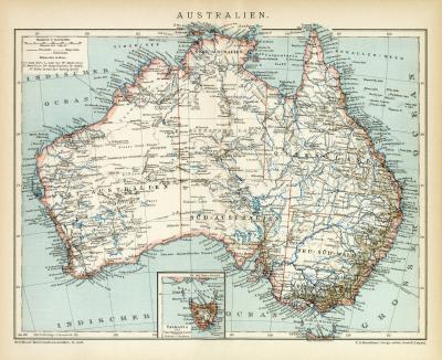 Australien historische Landkarte Lithographie ca. 1898