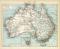 Farbige Lithographie aus dem Jahr 1891 zeigt eine Landkarte von Australien im Maßstab 1 zu 16.000.000.