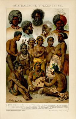 Australische Völkertypen Chromolithographie 1892 Original der Zeit