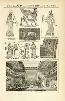 Babylonisch Assyrische Kunst Holzstich 1892 Original der Zeit