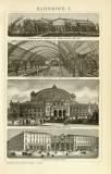 Stich aus 1893 zeigt architektonische 4 Ansichten 3 verschiedener Bahnhöfe. Die Rückseite zeigt architektonische Ansichten 3 verschiedener Bahnhöfe.