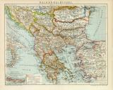 Balkanhalbinsel historische Landkarte Lithographie ca. 1898
