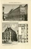 Bankgebäude I. - II. historische Bildtafel Holzstich ca. 1892