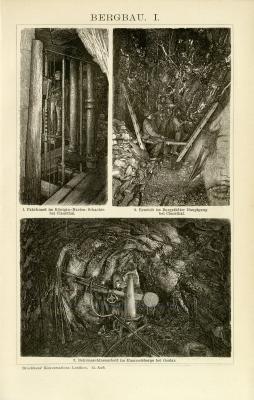 Bergbau I.-II. Holzstich 1892 Original der Zeit