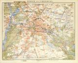 Berlin und Umgebung historischer Stadtplan Karte Lithographie ca. 1899