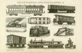 Betriebsmittel der Eisenbahnen I. - II. historische Bildtafel Holzstich ca. 1892