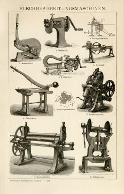 Blechbearbeitungsmaschinen Holzstich 1891 Original der Zeit