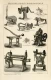 Blechbearbeitungsmaschinen historische Bildtafel Holzstich ca. 1892