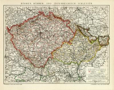 Böhmen Mähren Schlesien Karte Lithographie 1892 Original der Zeit