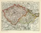 Böhmen Mähren und Österreich - Schlesien historische Landkarte Lithographie ca. 1892