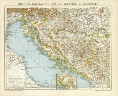 Bosnien Dalmatien Istrien Kroatien Slawonien Karte Lithographie 1899 Original der Zeit