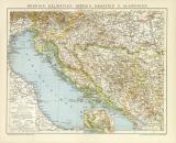 Bosnien Dalmatien Istrien Kroatien u. Slawonien historische Landkarte Lithographie ca. 1899