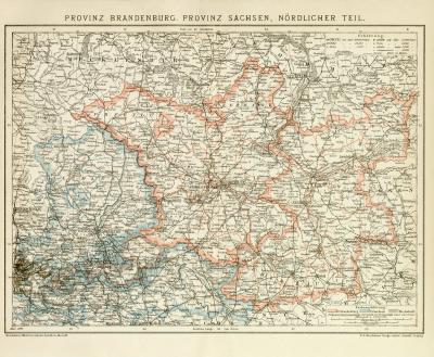 Brandenburg Sachsen Karte Lithographie 1897 Original der Zeit