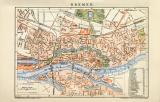 Bremen Stadtplan Lithographie 1899 Original der Zeit