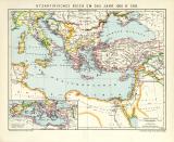 Byzantinisches Reich um das Jahr 1000 n Chr. historische Landkarte Lithographie ca. 1892