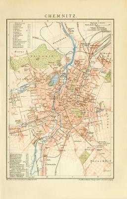 Chemnitz historischer Stadtplan Karte Lithographie ca. 1899