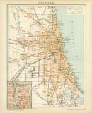 Chicago historischer Stadtplan Karte Lithographie ca. 1899