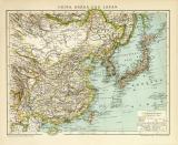 China Korea und Japan historische Landkarte Lithographie ca. 1899