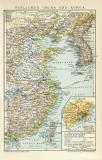 Östliches China und Korea historische Landkarte Lithographie ca. 1899