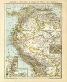 Columbia Venezuela Ecuador Peru Bolivia historische Landkarte Lithographie ca. 1899