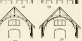 Dachstühle I. - II. historische Bildtafel Holzstich ca. 1891