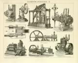 Dampfmaschinen I. - III. historische Bildtafel Holzstich ca. 1892
